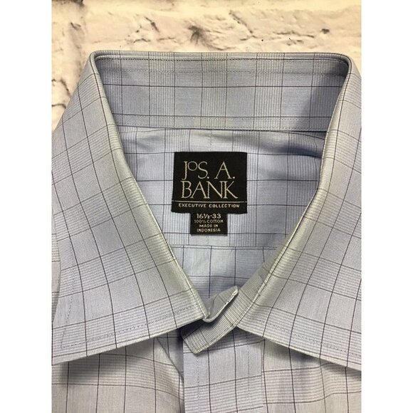 Jos A Bank Dress Shirt Mens 16.5-33 Blue Check Plaid Long Sleeve Button Up - Picture 4 of 7